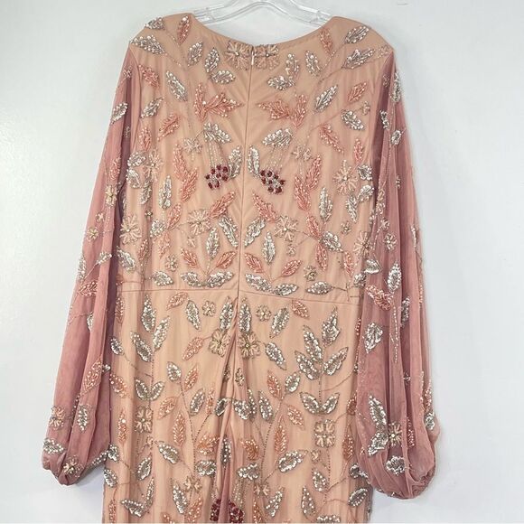 Mac Duggal 93755 Floral Beaded Surplice V-Neck Long Balloon Sleeve Gown, Size 16 - Picture 10 of 16